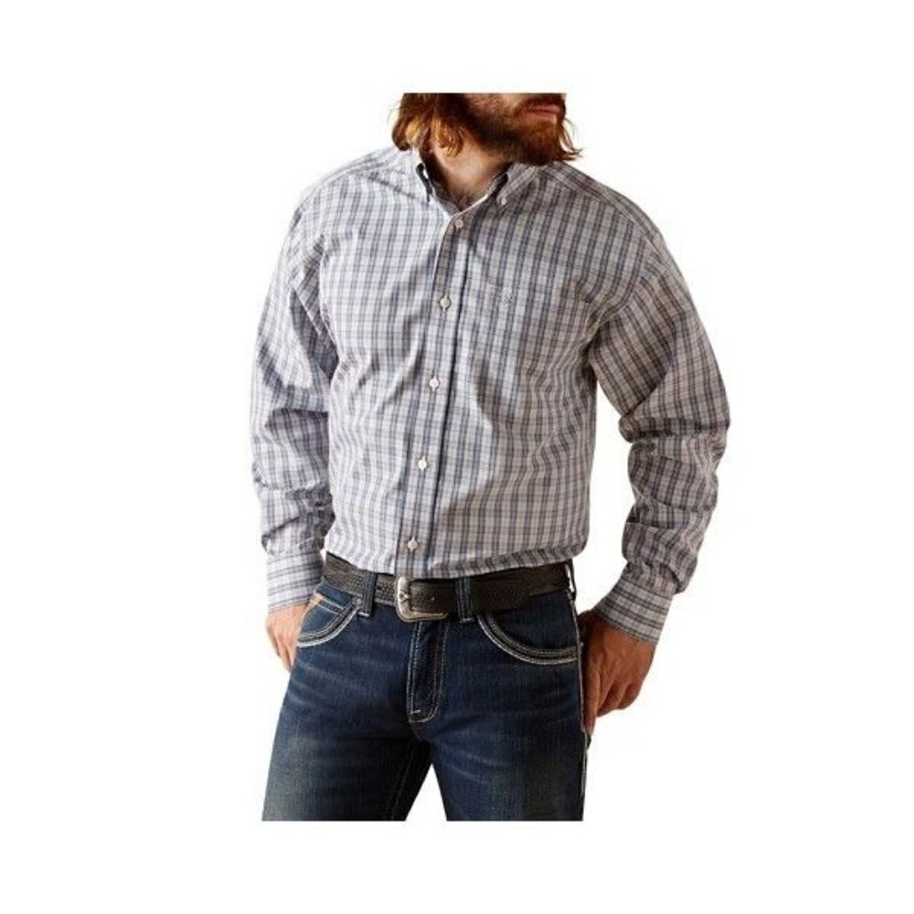 Ariat Men's XL Long Sleeve Classic Fit Wrinkle Free Kelvin Plaid Button Shirt Wh